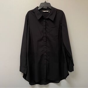 Soft Surroundings Hidden Button Front Top Tunic Shirt Black Size L Petite